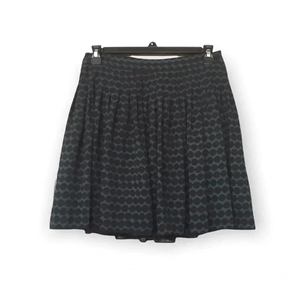 LOFT EUC Pleated Green and Black Polka Dot Skirt 2P